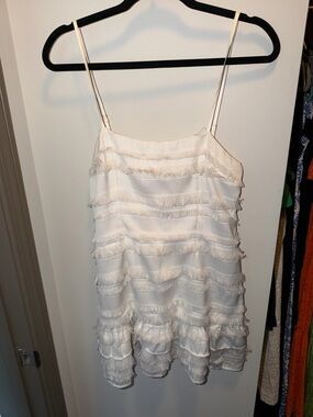 Princess Polly Cream Tiered Fringe Spaghetti Strap Dress